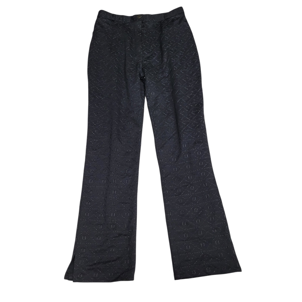 Vintage Fendi FF Zucca Monogram Embossed Pants Black Straight Leg Y2K Designer